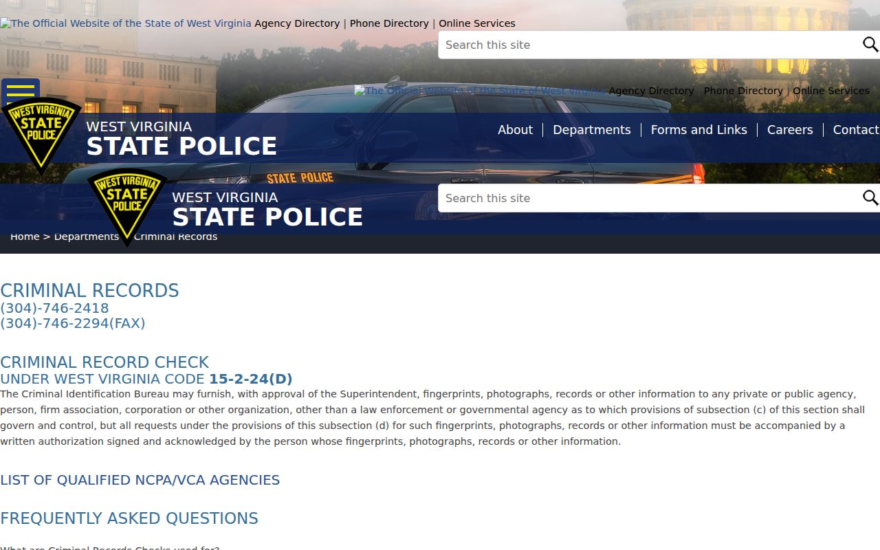 Wetzel County criminal history WVSP repository information
